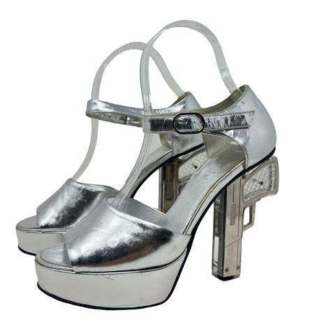 Chanel RARE Miami Vice Silver Platform Shoes with Gun Heels